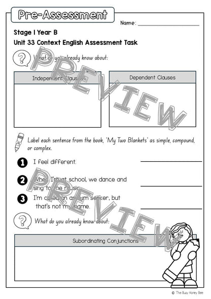 Stage 1 Year B English Pre- and Post-Assessment Unit 33 - Assessment