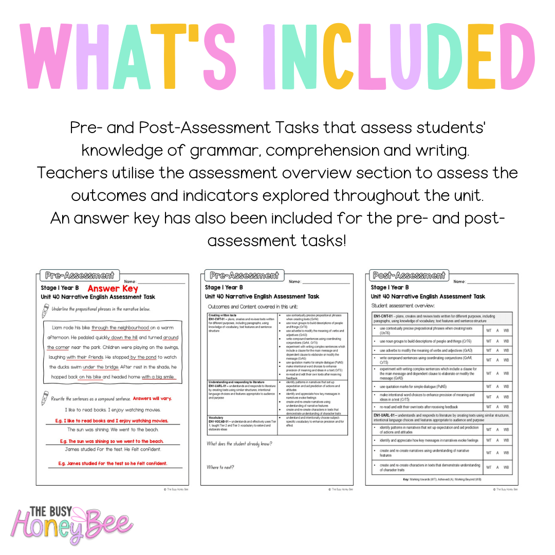 Stage 1 Year B English Pre- and Post-Assessment Unit 40 -