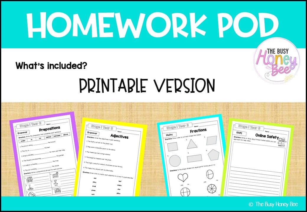 Stage 1 Year B Homework/Learning Pod 25 - Homework | Casual Teaching