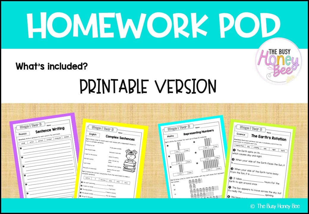 Stage 1 Year B Homework/Learning Pod 31 - Homework | Casual Teaching