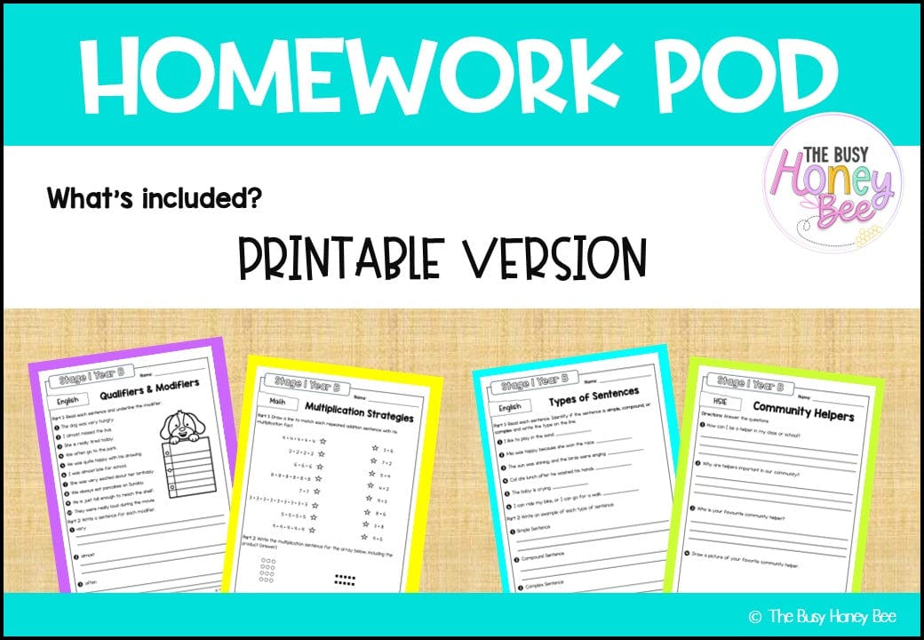 Stage 1 Year B Homework/Learning Pod 33 - Homework | Casual Teaching