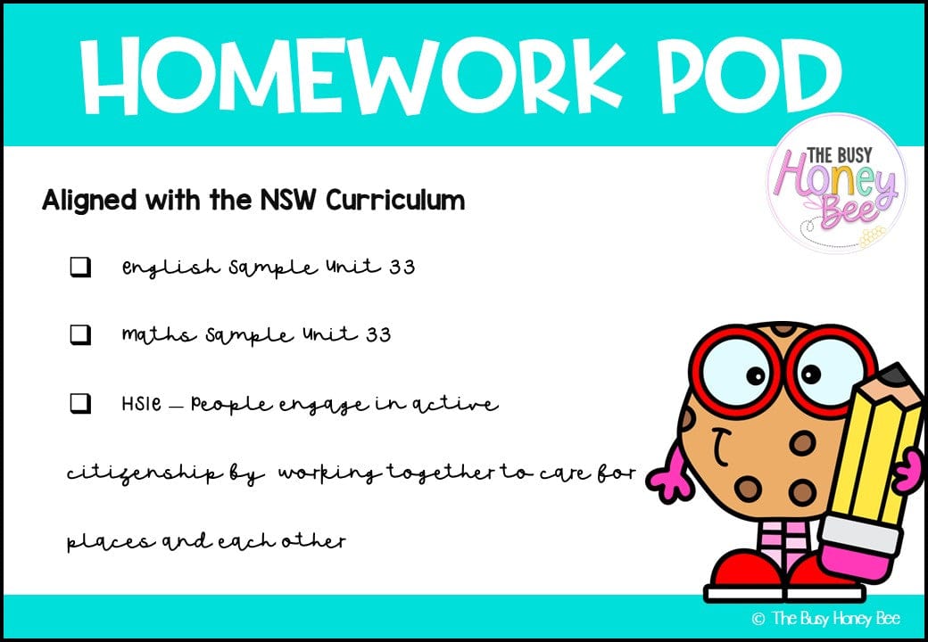 Stage 1 Year B Homework/Learning Pod 33 - Homework | Casual Teaching