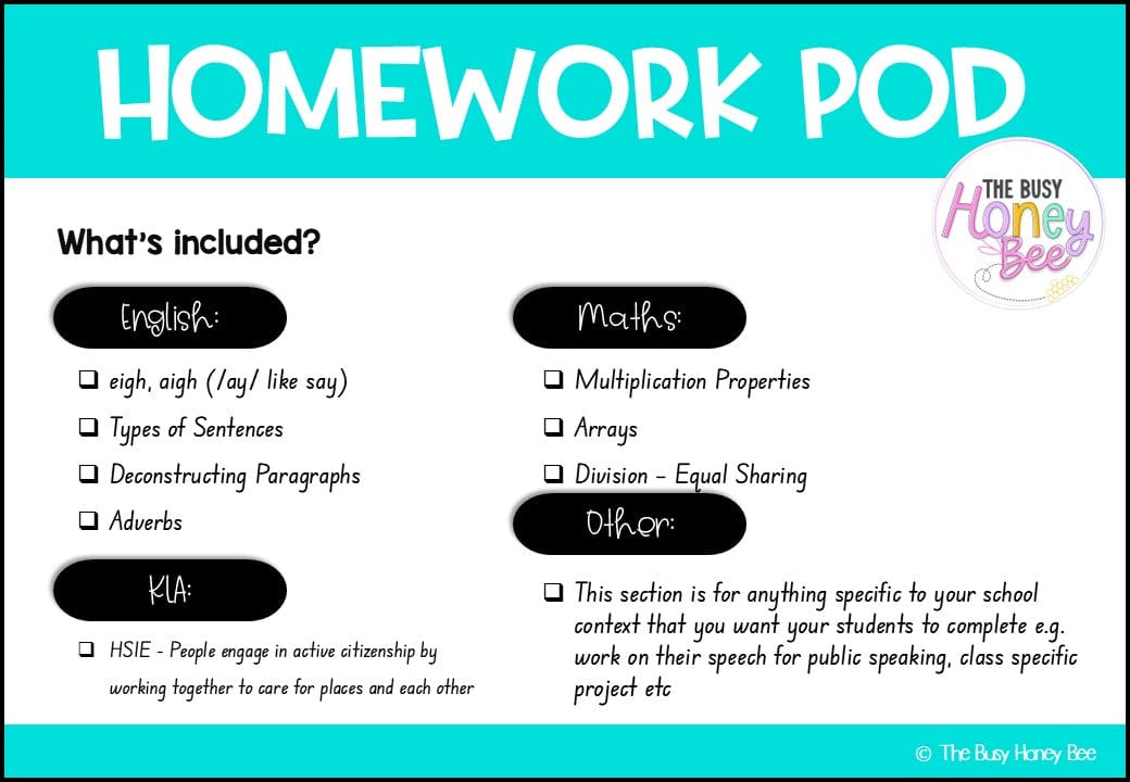 Stage 1 Year B Homework/Learning Pod 33 - Homework | Casual Teaching