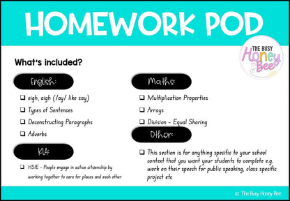 Stage 1 Year B Homework/Learning Pod 33 - Homework | Casual Teaching