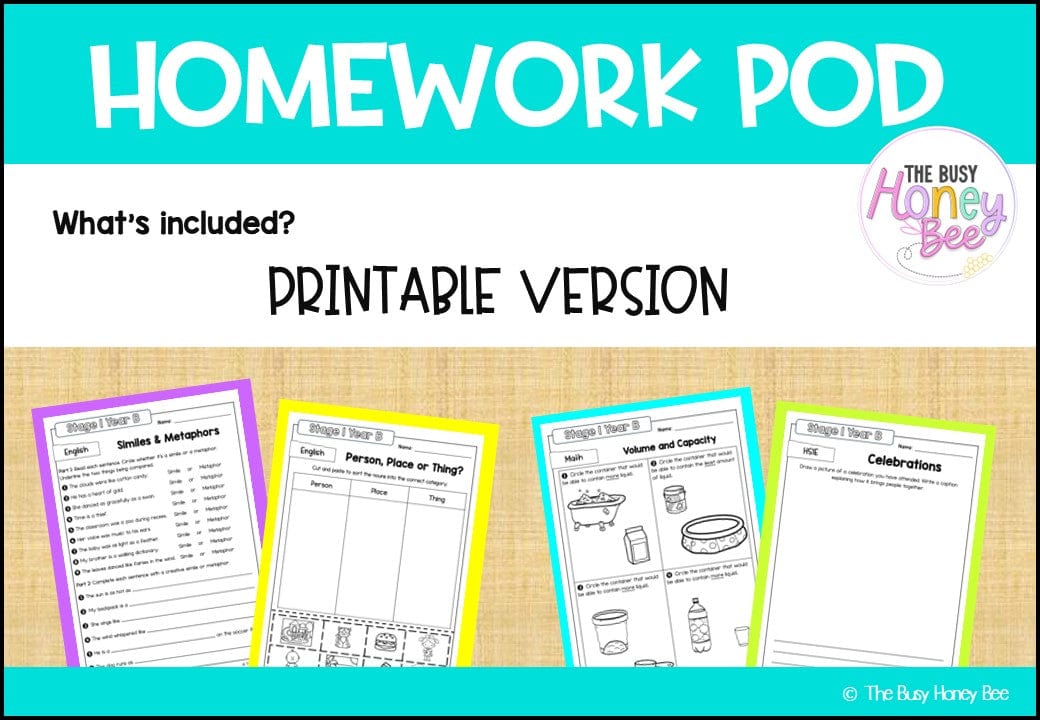 Stage 1 Year B Homework/Learning Pod 34 - Homework | Casual Teaching