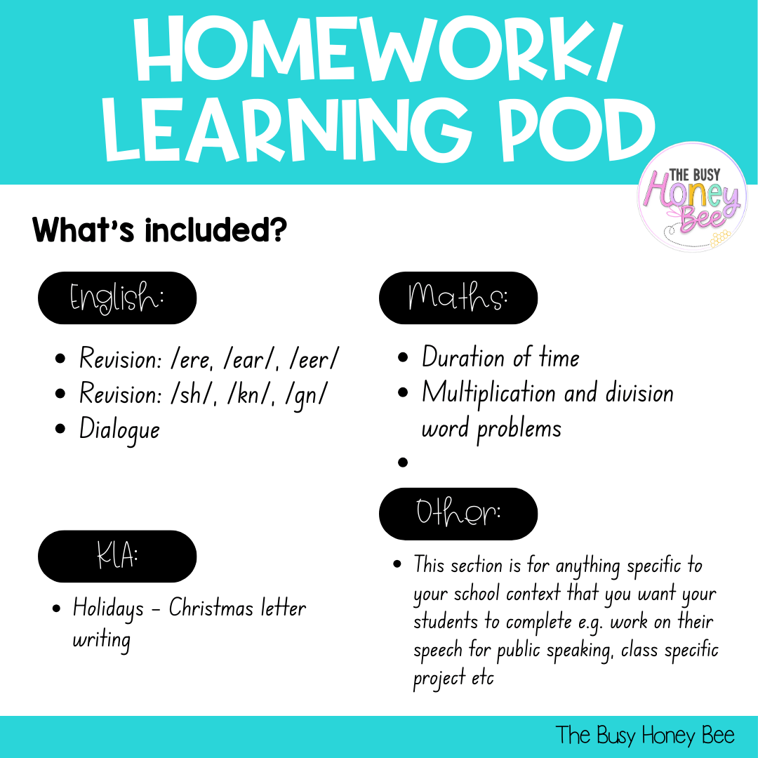 Stage 1 Year B Homework/Learning Pod 40 - Homework | Casual Teaching