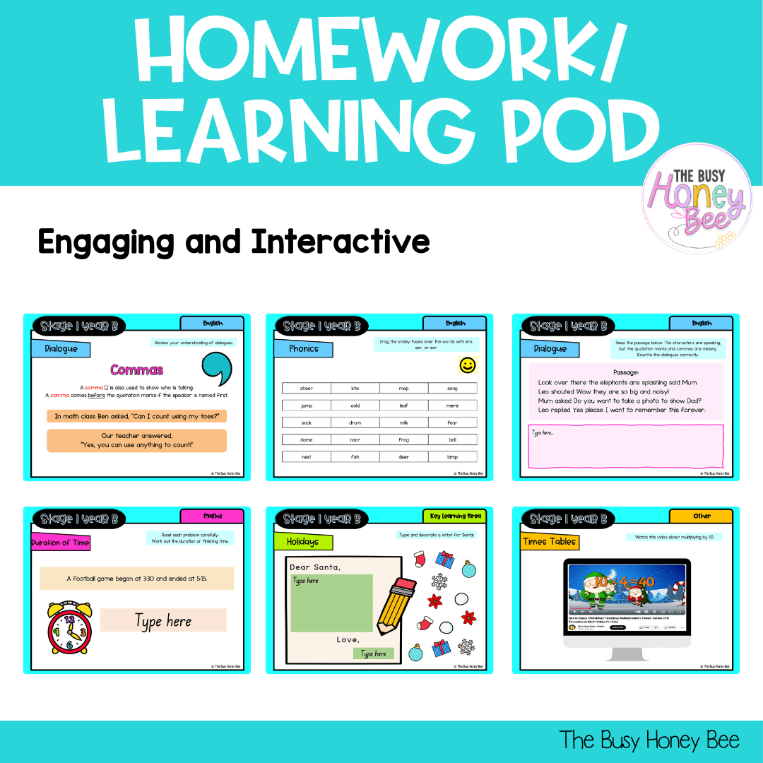 Stage 1 Year B Homework/Learning Pod 40 - Homework | Casual Teaching