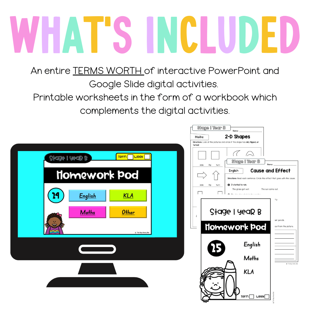 Stage 1 Year B Homework/Learning Pods Term 1 Mega Bundle - PowerPoint