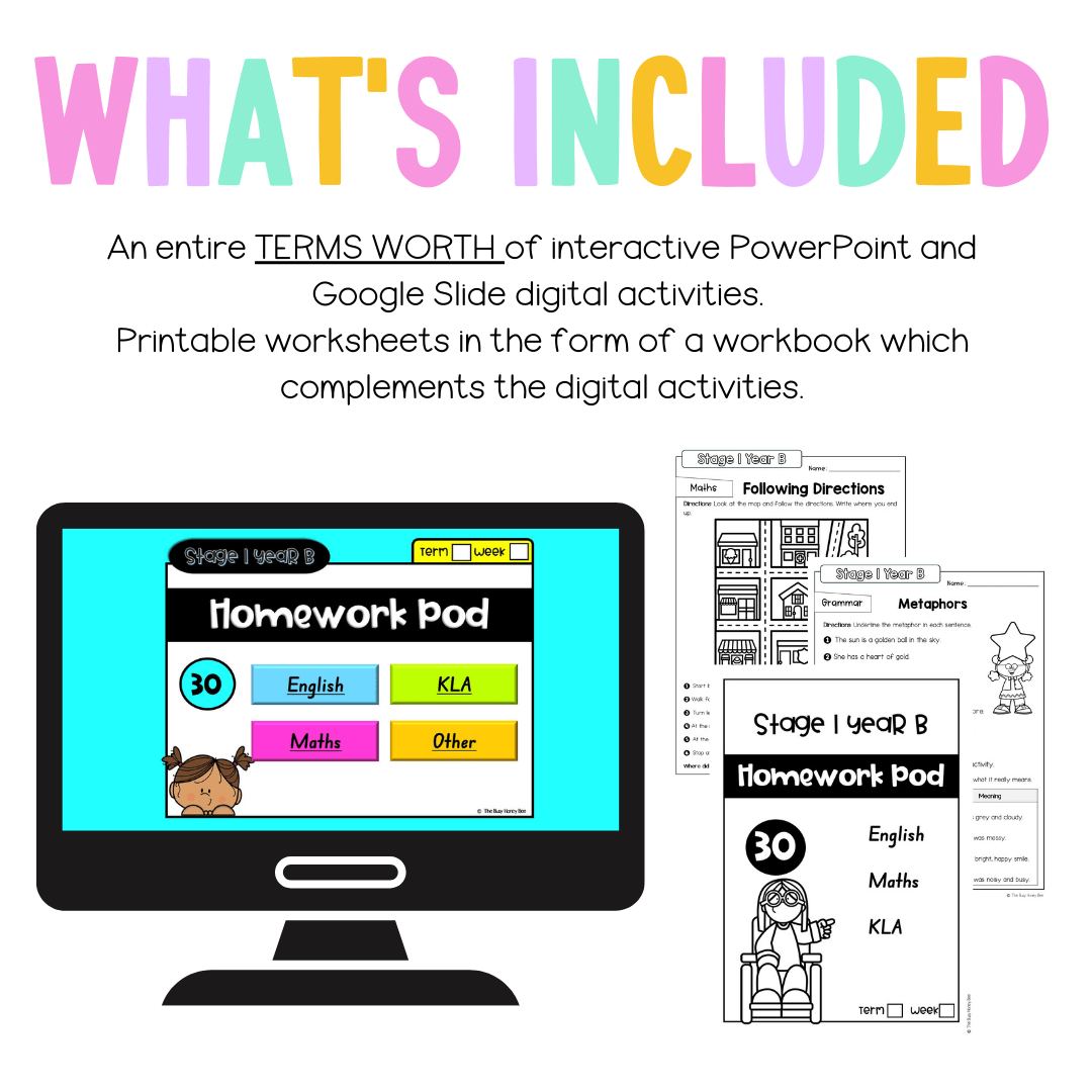 Stage 1 Year B Homework/Learning Pods Term 2 Mega Bundle - PowerPoint