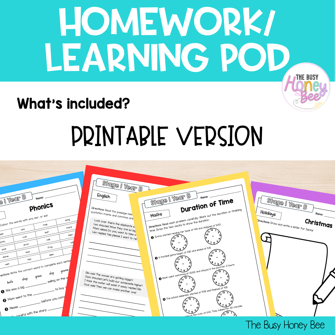 Stage 1 Year B Homework/Learning Pods Term 4 Mega Bundle - Homework | Casual Teaching