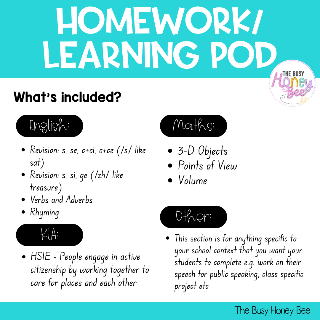 Stage 1 Year B Homework/Learning Pods Term 4 Mega Bundle - Homework | Casual Teaching