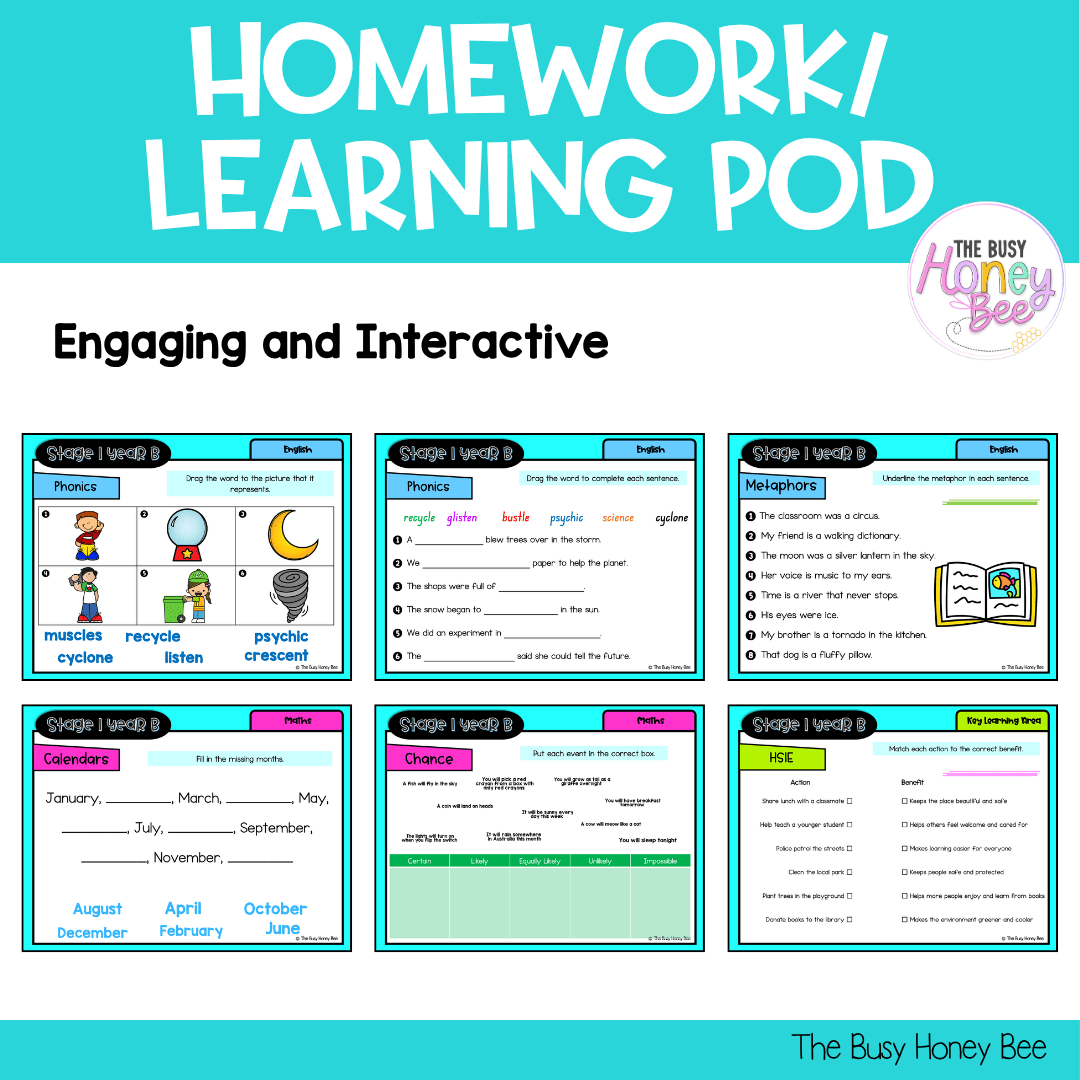 Stage 1 Year B Homework/Learning Pods Term 4 Mega Bundle - Homework | Casual Teaching