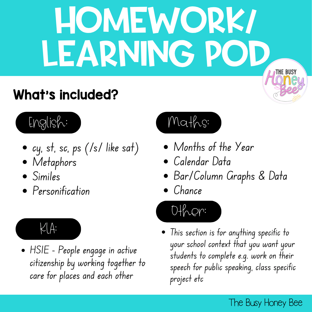 Stage 1 Year B Homework/Learning Pods Term 4 Mega Bundle - Homework | Casual Teaching