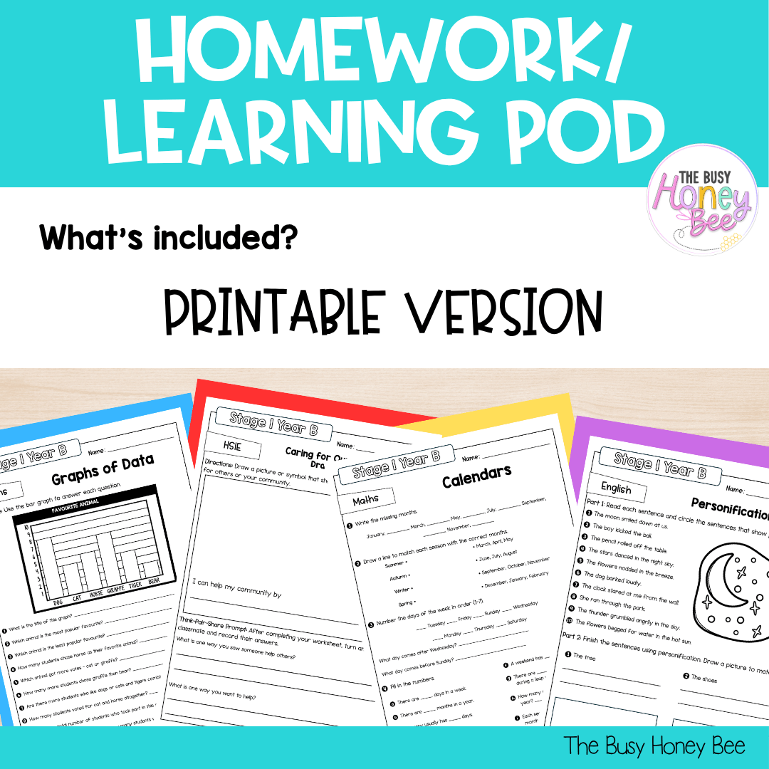 Stage 1 Year B Homework/Learning Pods Term 4 Mega Bundle - Homework | Casual Teaching