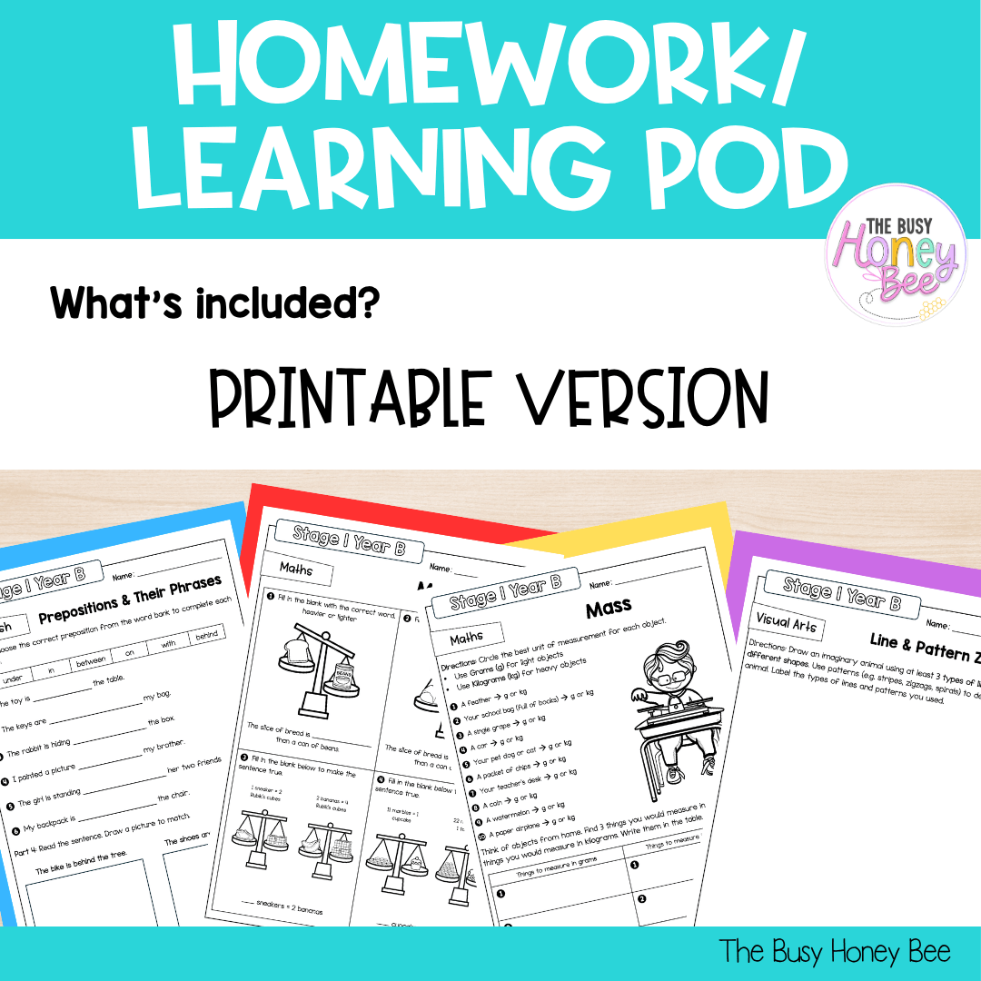 Stage 1 Year B Homework/Learning Pods Term 4 Mega Bundle - Homework | Casual Teaching