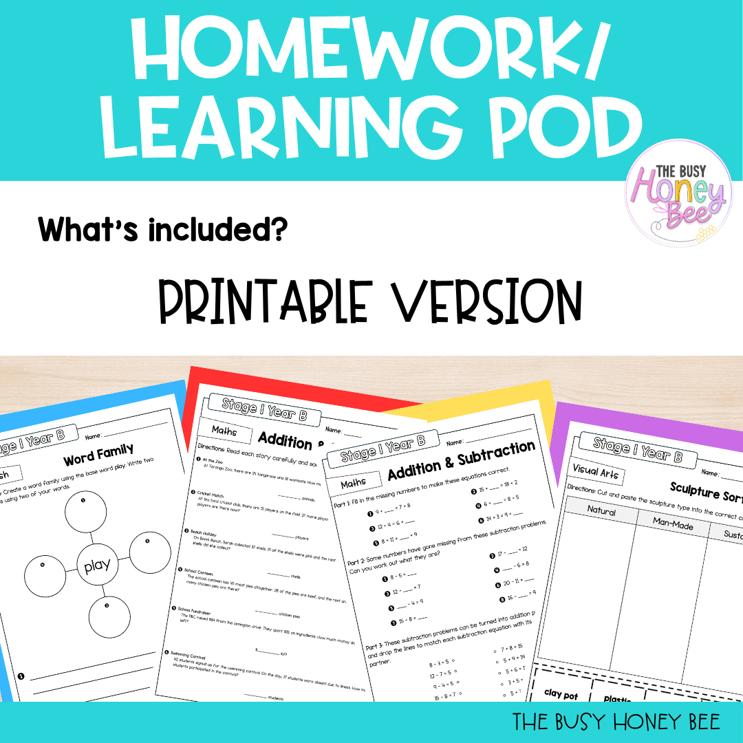 Stage 1 Year B Homework/Learning Pods Term 4 Mega Bundle - Homework | Casual Teaching