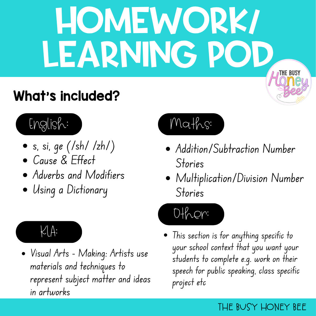 Stage 1 Year B Homework/Learning Pods Term 4 Mega Bundle - Homework | Casual Teaching