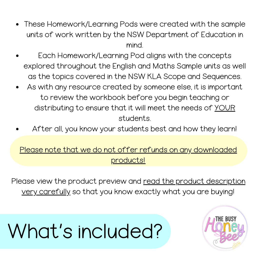 Stage 1 Year B Homework/Learning Pods Term 4 Mega Bundle - Homework | Casual Teaching