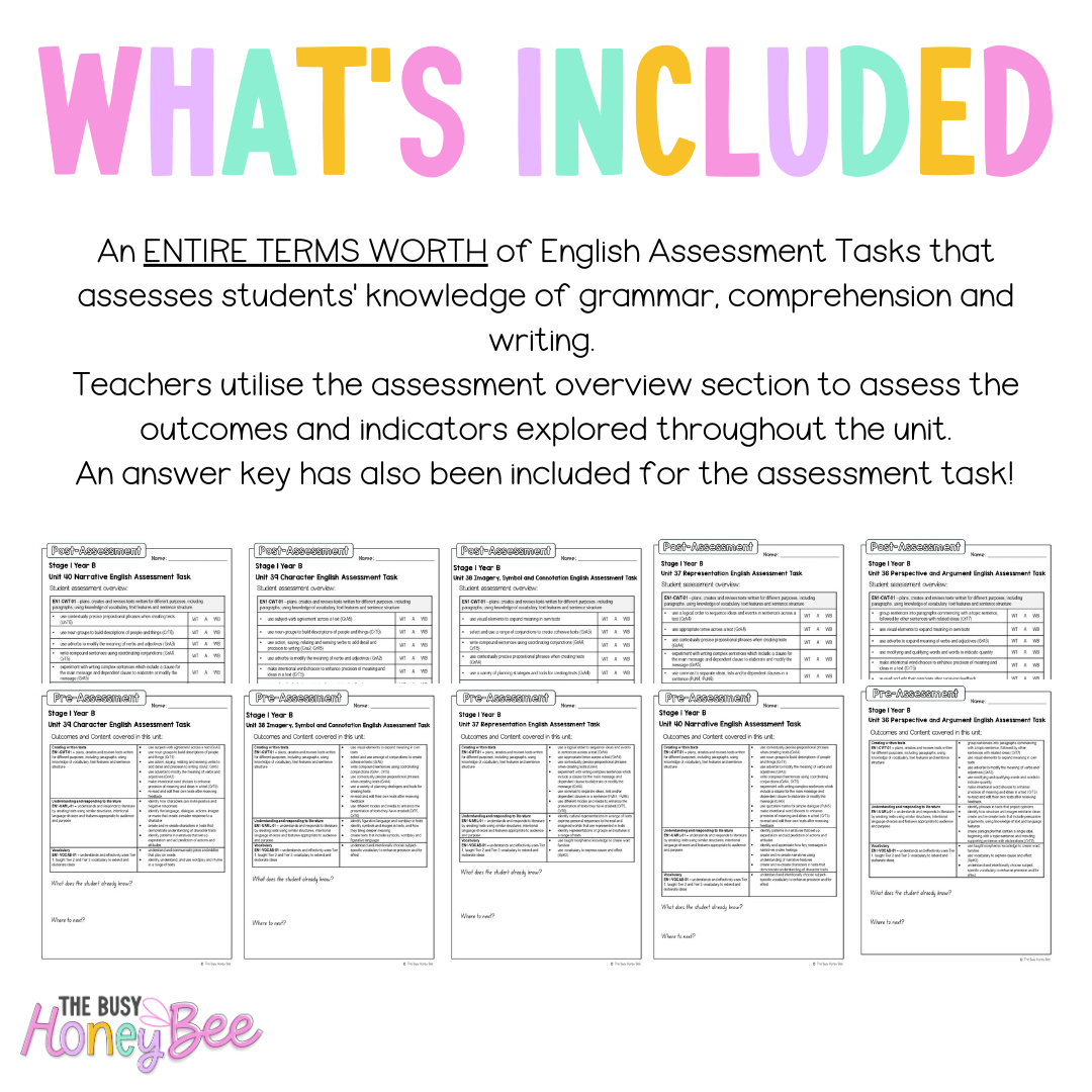 Stage 1 Year B NSW English Assessment Term 4 Mega Bundle -