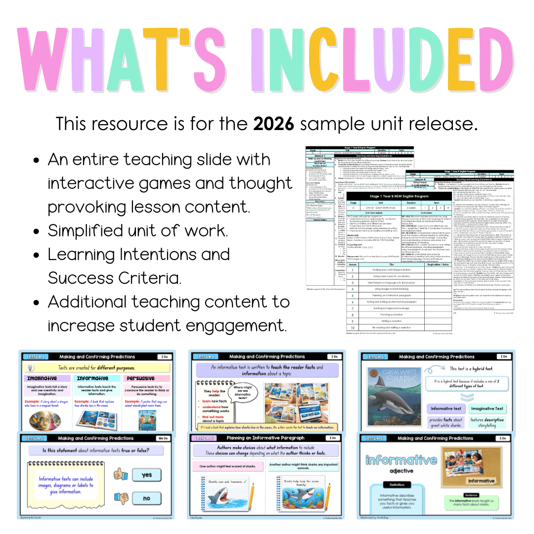 Stage 1 Year B NSW English Teaching Slides UNIT 24 Great White Shark 2026 -