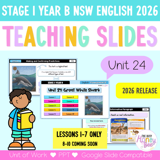 Stage 1 Year B NSW English Teaching Slides UNIT 24 Great White Shark 2026 -