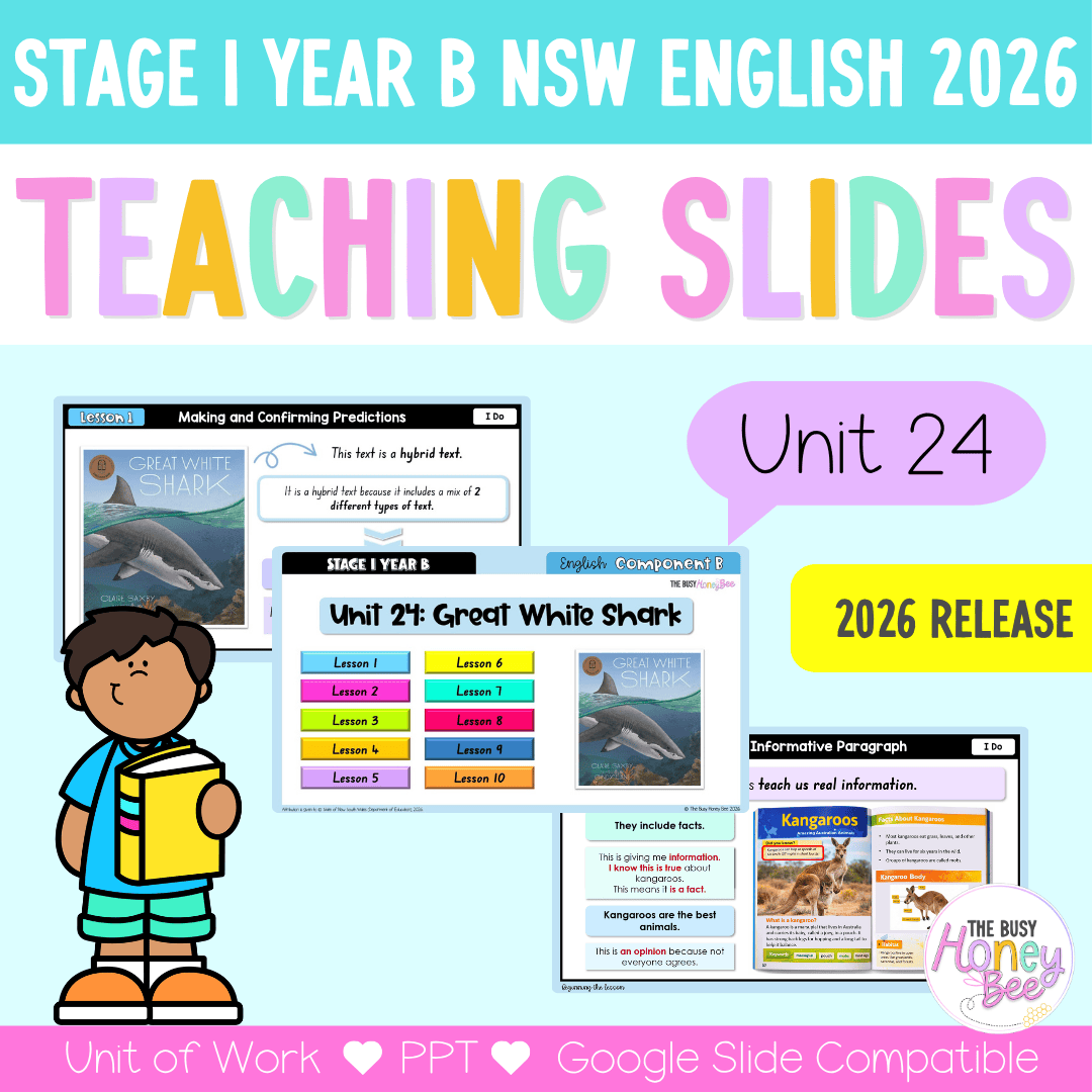 Stage 1 Year B NSW English Teaching Slides UNIT 24 Great White Shark 2026 -