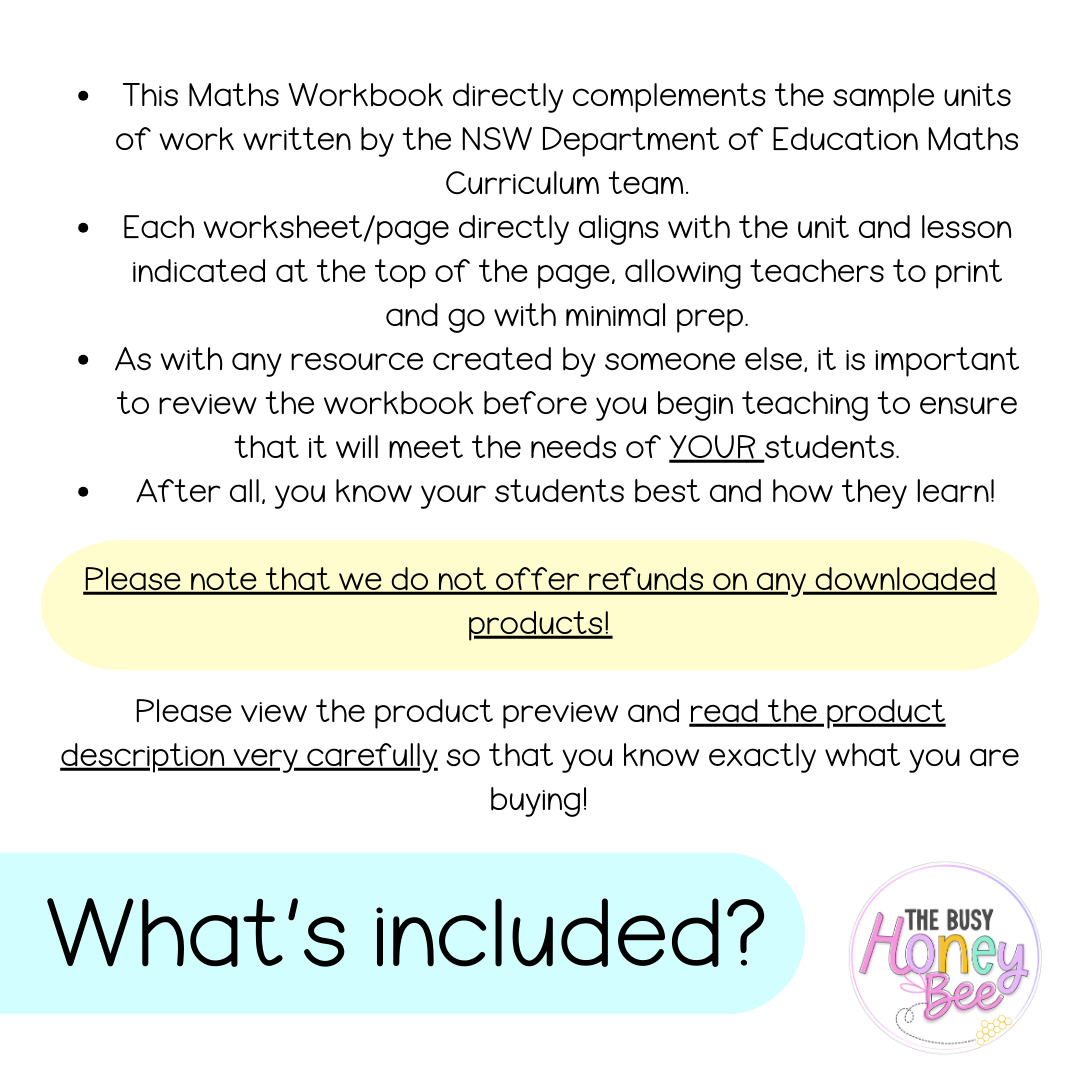 Stage 1 Year B NSW Maths Workbook Term 2 - Workbook | Worksheets