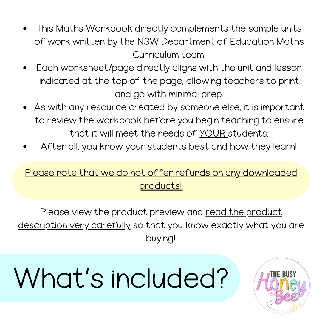 Stage 1 Year B NSW Maths Worksheets Unit 22 - Workbook | Worksheets