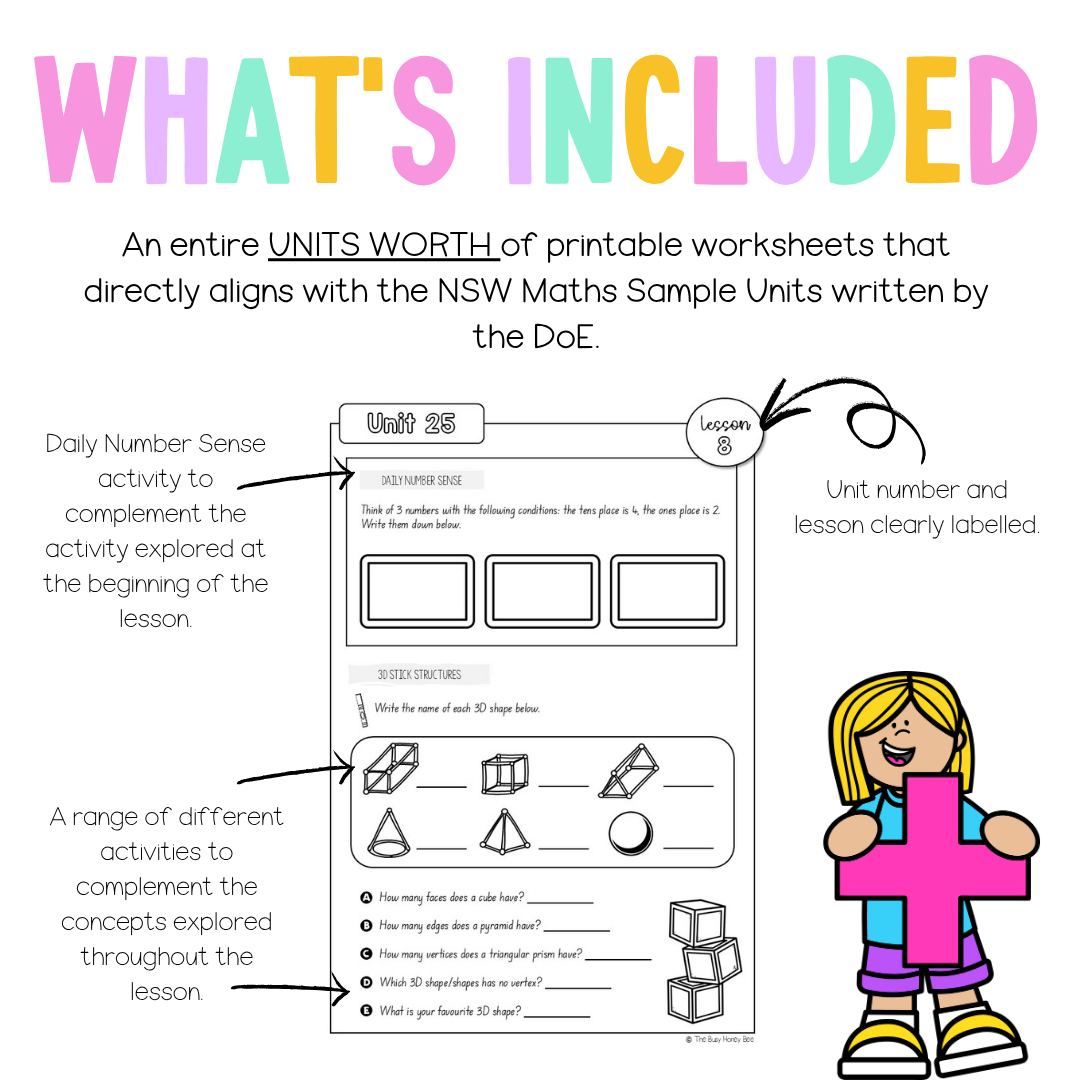 Stage 1 Year B NSW Maths Worksheets Unit 25 - Workbook | Worksheets