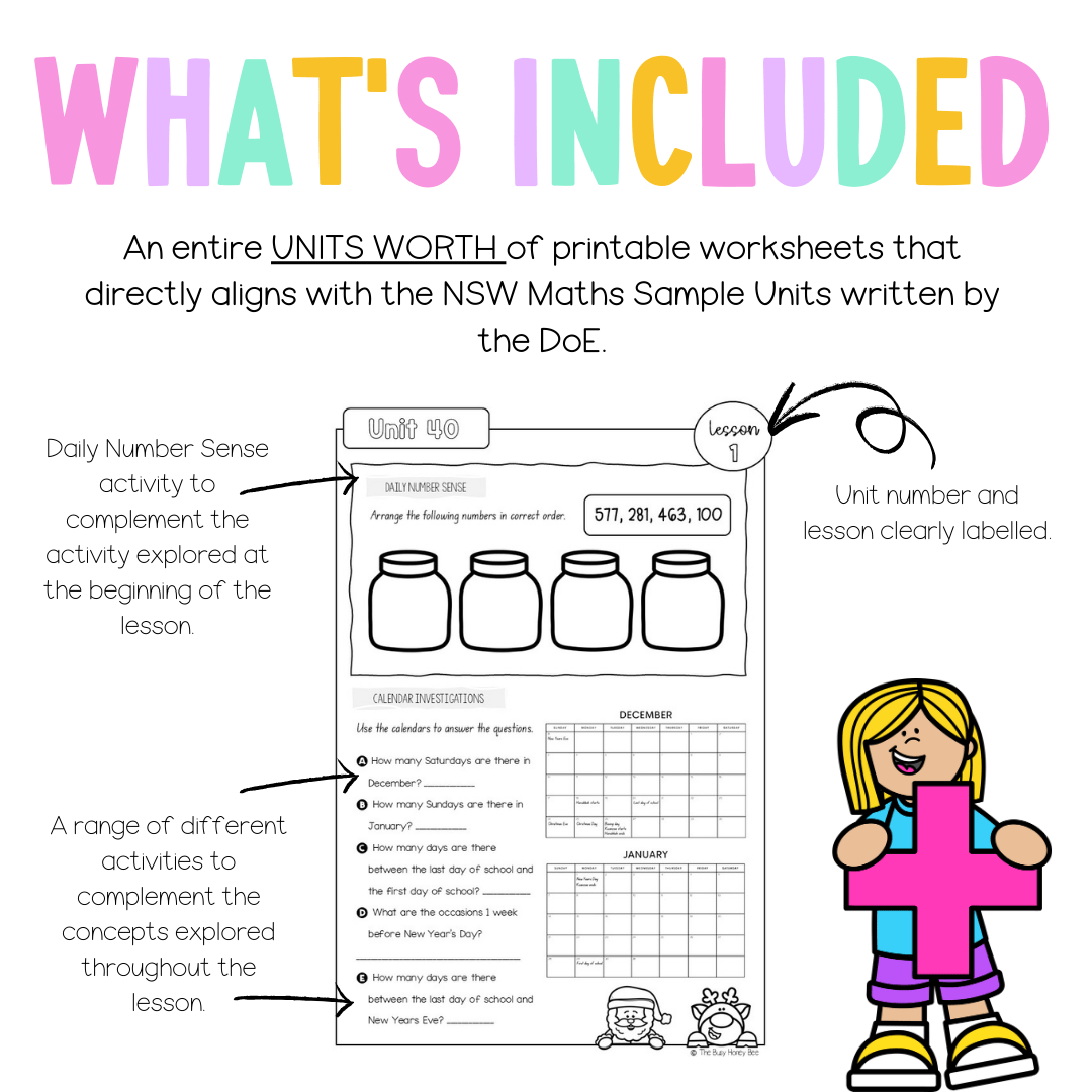 Stage 1 Year B NSW Maths Worksheets Unit 40 - Workbook | Worksheets