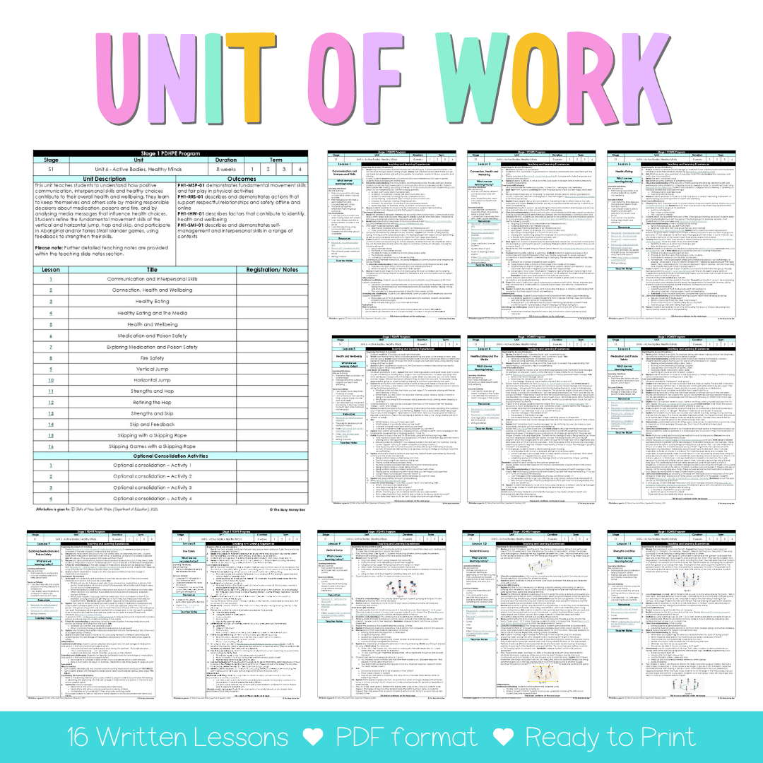 Stage 1 Year B NSW PDHPE Sample Unit 6 Teaching Pack - Teaching Bundle