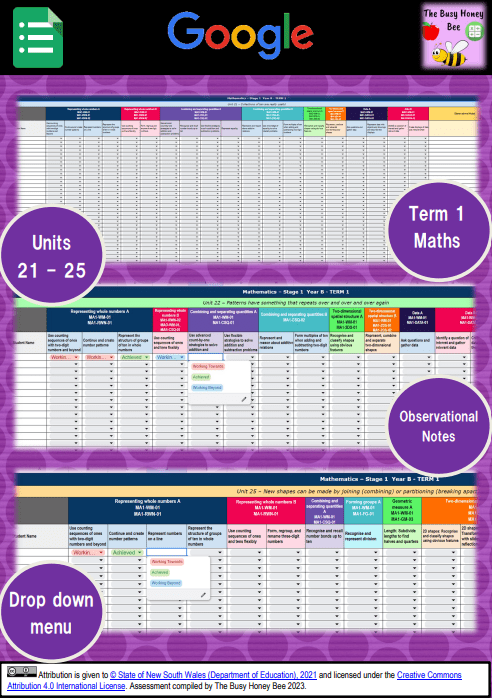 Stage 1 Year B NSW Term 1 Maths Assessment Overview Google Sheet - Assessment