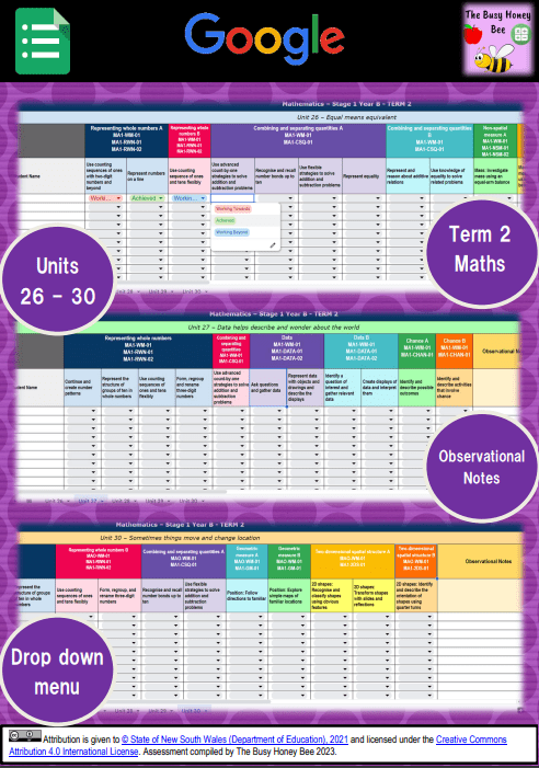 Stage 1 Year B NSW Term 2 Maths Assessment Overview Google Sheet - Assessment