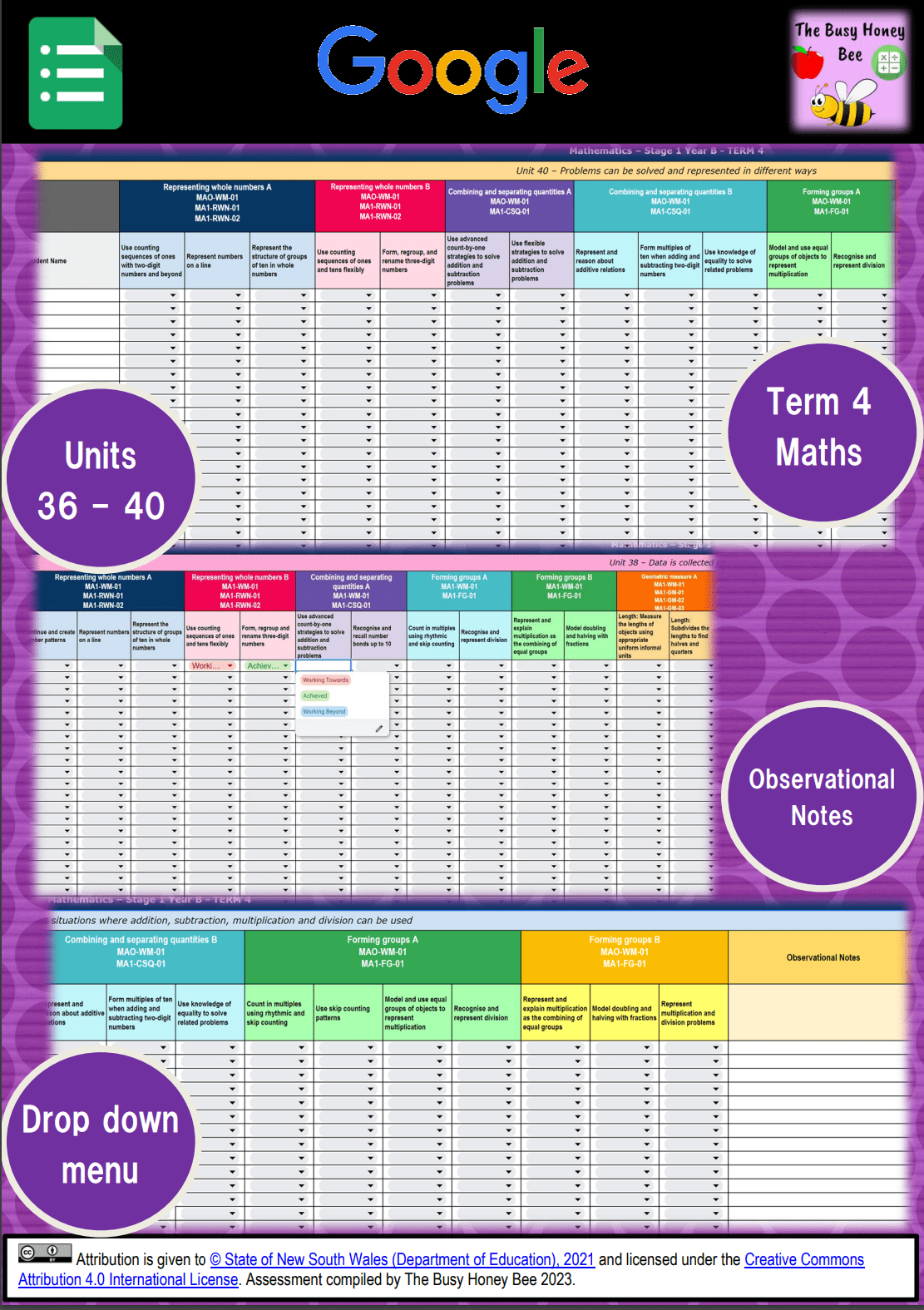 Stage 1 Year B NSW Term 4 Maths Assessment Overview Google Sheet - Assessment
