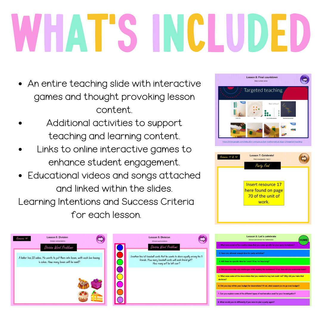 Stage 1 Year B Unit 40 NSW Maths Teaching Slides - Zip Folder: Smart Notebook, PowerPoint, Google Slide Compatible