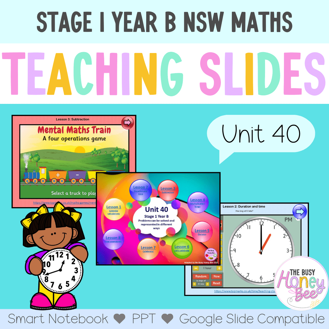 Stage 1 Year B Unit 40 NSW Maths Teaching Slides - Zip Folder: Smart Notebook, PowerPoint, Google Slide Compatible