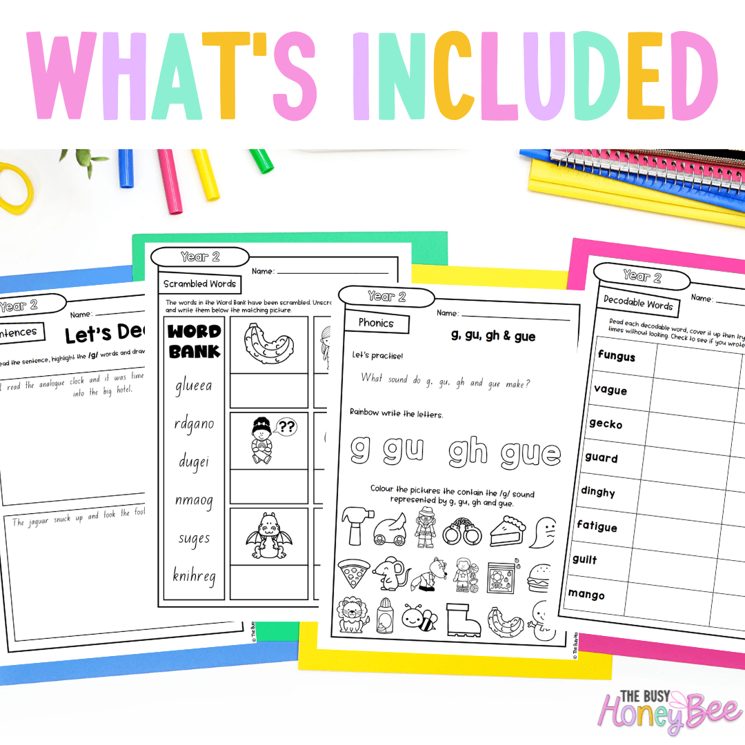 Stage 1 Year B - Year 2 Reading Pod 29 - g, gue, gh, gu - Teaching Bundle