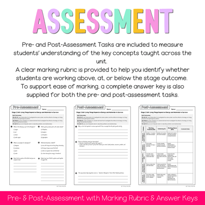 Stage 2 Australian NSW Science Unit 1 Living Things Depend on Energy and Materials to Survive Teaching Bundle - Teaching Bundle