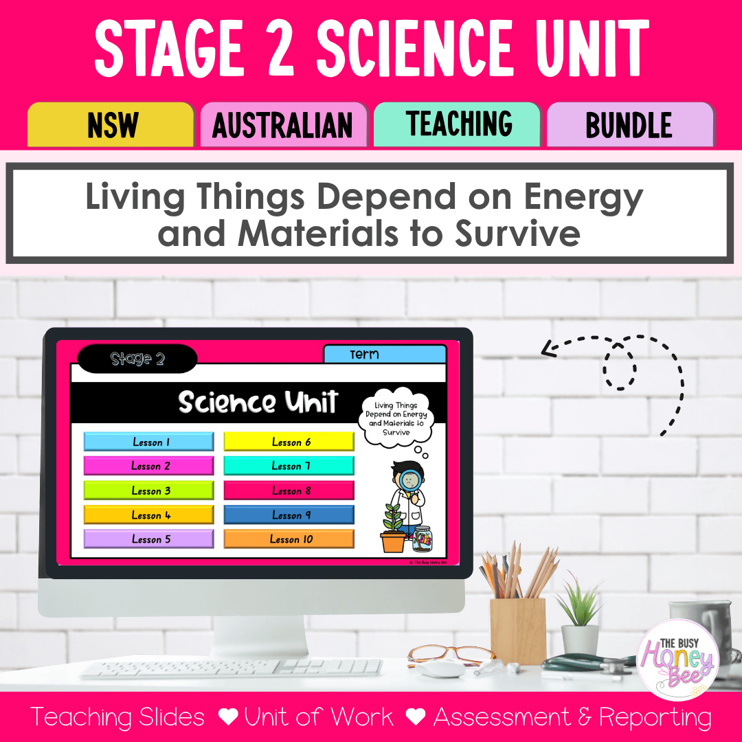 Stage 2 Australian NSW Science Unit 1 Living Things Depend on Energy and Materials to Survive Teaching Bundle - Teaching Bundle
