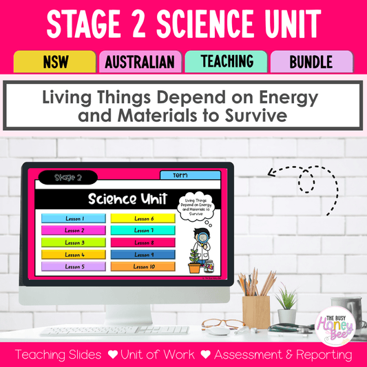 Stage 2 Australian NSW Science Unit 1 Living Things Depend on Energy and Materials to Survive Teaching Bundle - Teaching Bundle