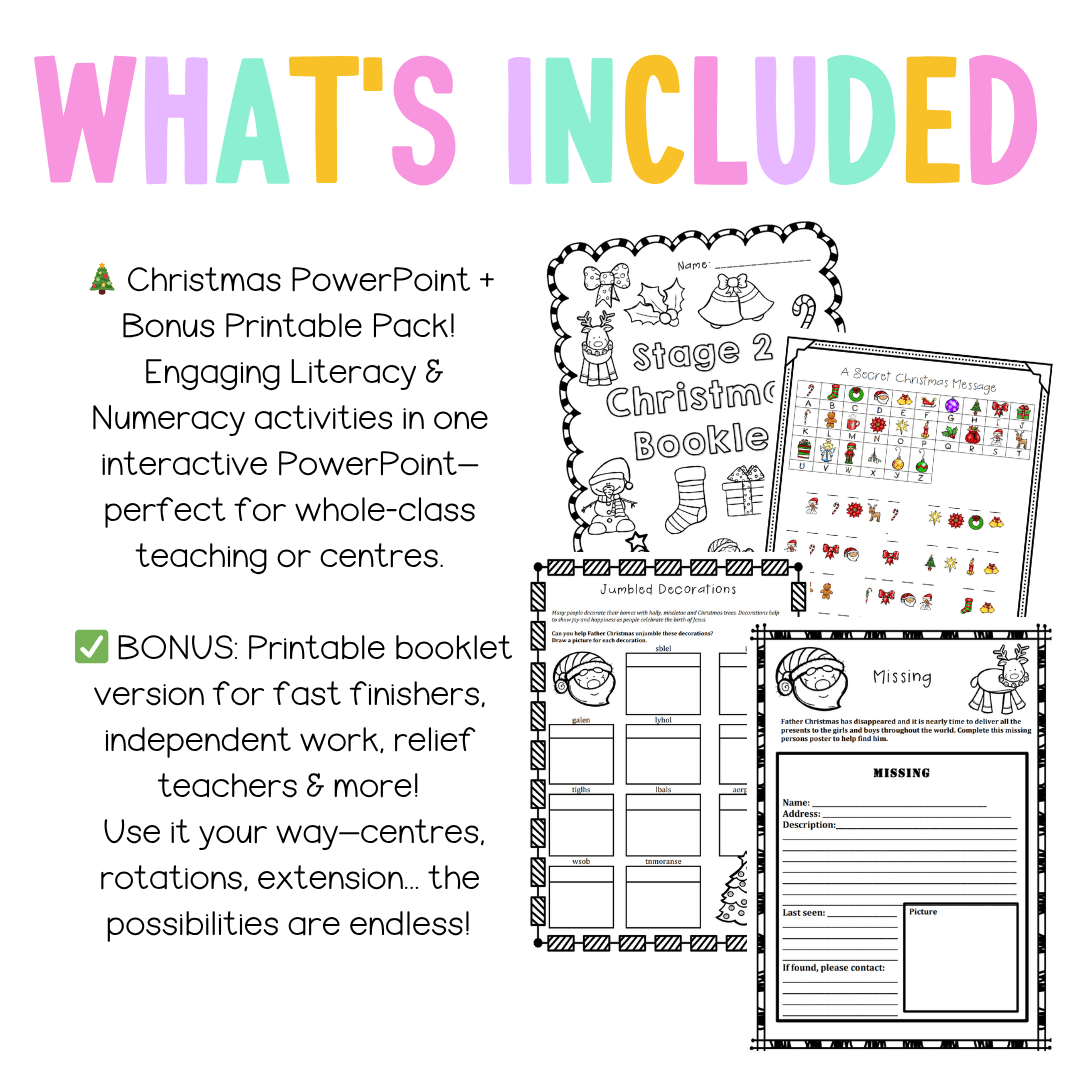 Stage 2 Christmas Activities PowerPoint and Booklet - Activity Pack