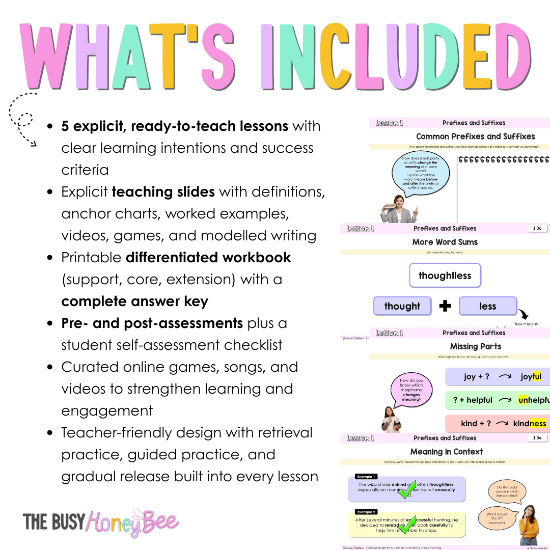 Stage 2 Year 3 English Explicit Teaching Mini Unit - Prefixes and Suffixes -