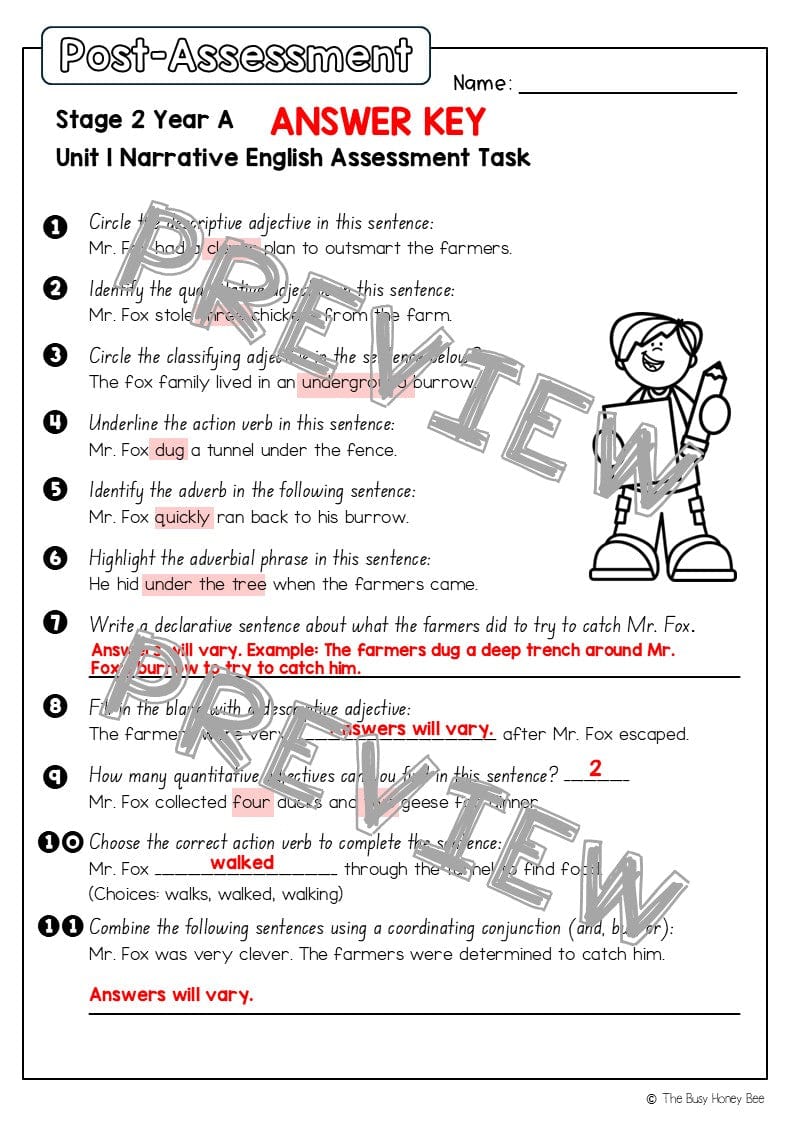 Stage 2 Year A English Pre- and Post-Assessment Unit 1 Narrative - Assessment