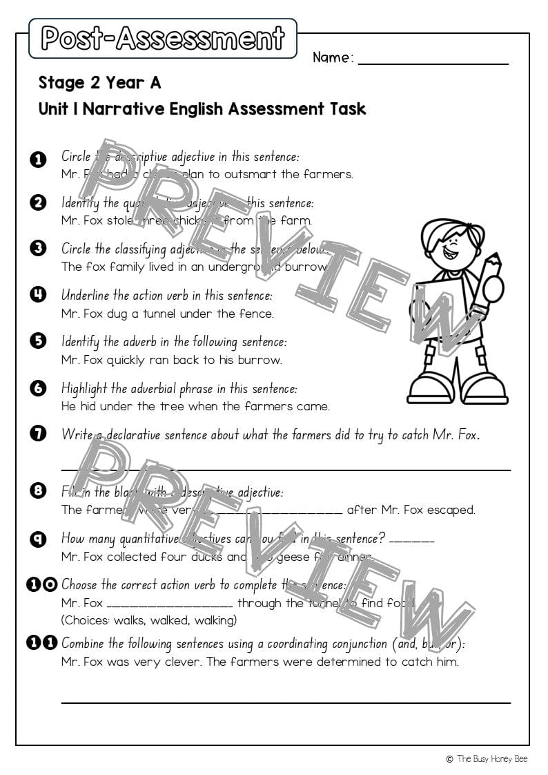 Stage 2 Year A English Pre- and Post-Assessment Unit 1 Narrative - Assessment