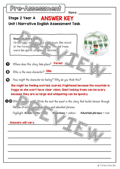 Stage 2 Year A English Pre- and Post-Assessment Unit 1 Narrative - Assessment
