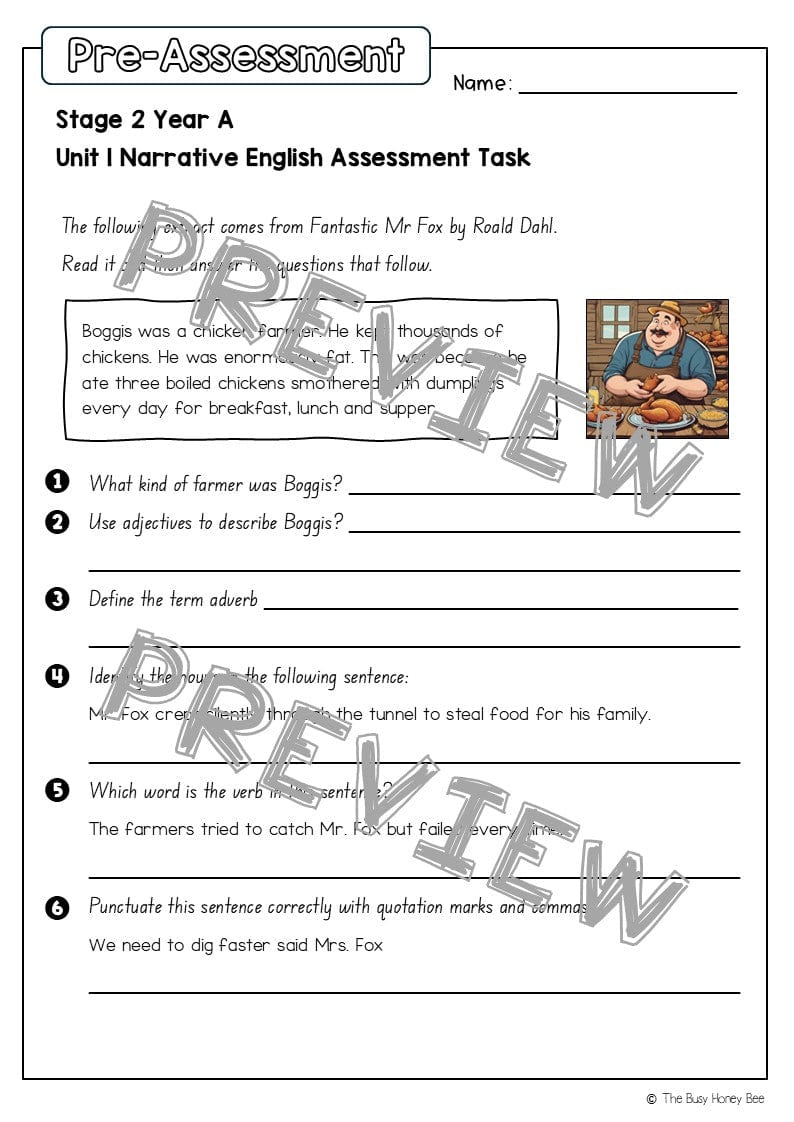 Stage 2 Year A English Pre- and Post-Assessment Unit 1 Narrative - Assessment