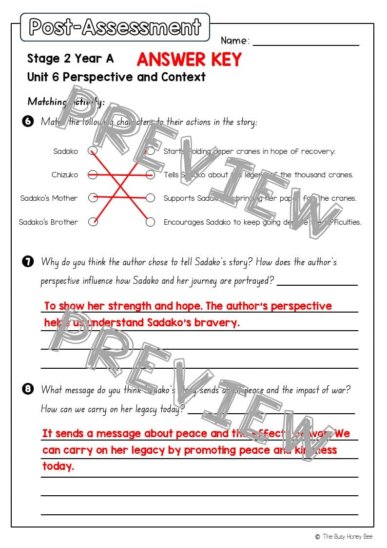 Stage 2 Year A English Pre- and Post-Assessment Unit 6 Perspective and Context - Assessment