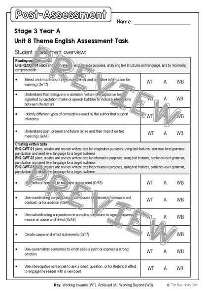 Stage 2 Year A English Pre- and Post-Assessment Unit 8 Theme -