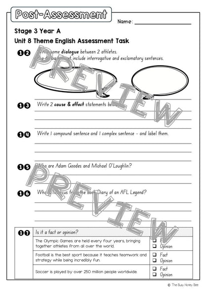 Stage 2 Year A English Pre- and Post-Assessment Unit 8 Theme -