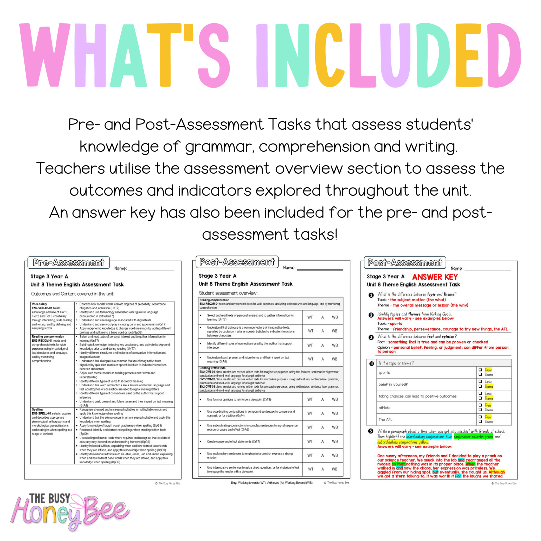 Stage 2 Year A English Pre- and Post-Assessment Unit 8 Theme -